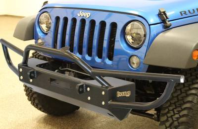 Rock Hard 4X4 - Rock Hard 4X4 Patriot Series PreRunner Grille Width Front Bumper w/ Tube Extensions w/ Lowered Winch Plate w/o Fog Lights - Jeep Wrangler JK 2D/4D