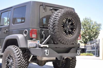 DV8 Offroad - Black Rear Bumper with Tire Carrier 01 Aluminum Handle 07-17 Jeep