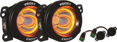 Vision X Lighting - VISION X 10-17 JEEP JK STYLE FACTORY FOG LIGHT UPGRADE KIT USING OPTIMUS ROUND AMBER HALO LIGHTS