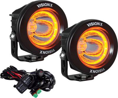 Vision X Lighting - VISION X KIT OF TWO 3.7" OPTIMUS  ROUND AMBER HALO SERIES PRIME BLACK 10-WATT LED LIGHT 15 DEGREE BEAM - EMARK CERTIFIED WITH DUAL WIRE HARNESS