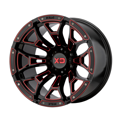 XD SERIES WHEELS - 20 x 10 XD  BONEYARD GLOSS BLACK MILLED W/ RED TINT - 5X5.0 - 4.79" BS