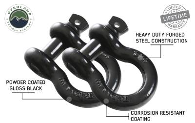 Overland Vehicle Systems - OVS Recovery Recovery Shackle 3/4" 4.75 Ton Black - Sold In Pairs