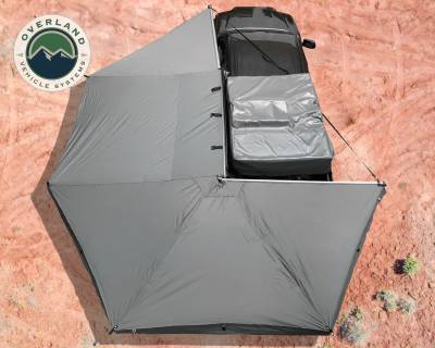 Overland Vehicle Systems - Nomadic Awning 270 - Dark Gray Cover With Black Transit Cover - Driver Side & Brackets