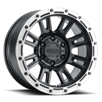 Raceline Wheels - 17x9 Raceline 956BS - Compass Satin Black W/ Silver Ring 8x170 4.52"BS