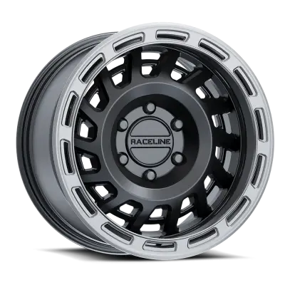 Raceline Wheels - 17X8.5 Raceline 957BS-Halo Satin Black W/ Silver Ring  - 5X127  4.75"BS