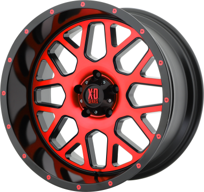 XD SERIES WHEELS - 20 x 10 XD  GRENADE SATIN BLACK MACH FACE W/ RED TINTED CLEAR COAT - 5X5.0 - 4.56" BS