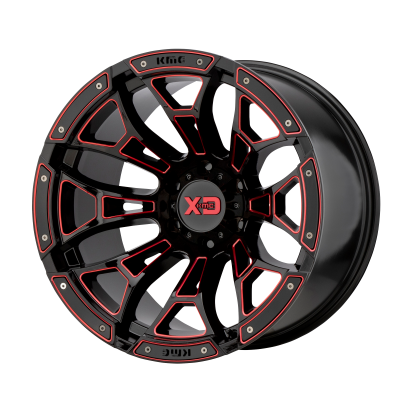 XD SERIES WHEELS - 20 x 10 XD  BONEYARD GLOSS BLACK MILLED W/ RED TINT - 8X6.5 - 4.79" BS