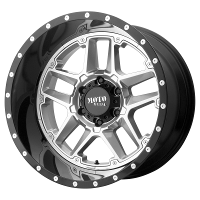MOTO METAL - 20X12 -44MM MO987 SENTRY GLOSS SILVER W/ GLOSS BLACK LP 8X170