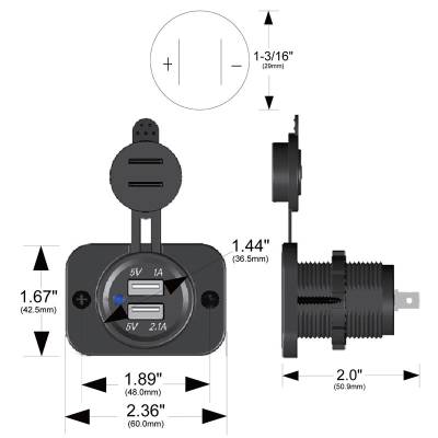 Bulldog Winch - USB Power Socket, Dual 5V 1A & 2.1A with cover & 3 Mounting Brackets - Image 3