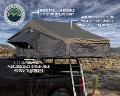 Overland Vehicle Systems - OVS Nomadic 4 Extended Roof Top Tent  - Dark Gray Base With Green Rain Fly & Black Cover - Image 2