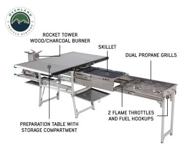 Overland Vehicle Systems - Komodo Camp Kitchen -  Dual Grill, Skillet, Folding Shelves, and Rocket Tower - Stainless Steel - Image 2