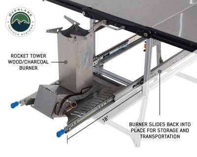 Overland Vehicle Systems - Komodo Camp Kitchen -  Dual Grill, Skillet, Folding Shelves, and Rocket Tower - Stainless Steel - Image 9