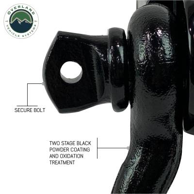 Overland Vehicle Systems - OVS Recovery Receiver Mount Shackle 3/4" 4.75 Ton With Dual Hole Black & Pin & Clip - Image 3