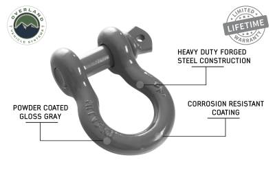 Overland Vehicle Systems - OVS Recovery  Shackle 3/4" 4.75 Ton - Grey - Image 4