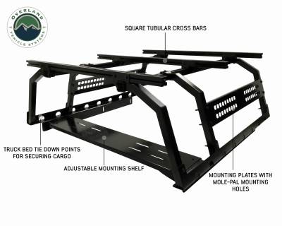 Overland Vehicle Systems - Discovery Rack with Side Cargo Plates, With Front Cargo Tray System Kit Mid Size Truck Short Bed Application - Image 1