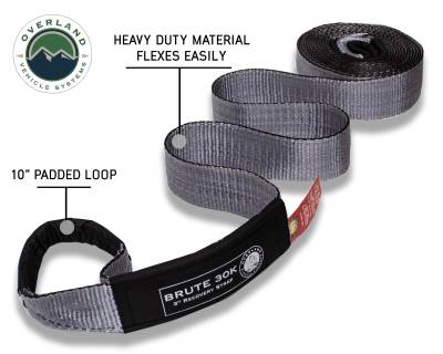 Overland Vehicle Systems - OVS Recovery  Tow Strap 30,000 lb. 3" x 30' Gray With Black Ends & Storage Bag - Image 4