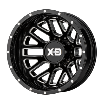 XD SERIES WHEELS - 17 x 6.5 XD  GRENADE DUALLY GLOSS BLACK MILLED - REAR - 8X210 - -2.35" BS - Image 1